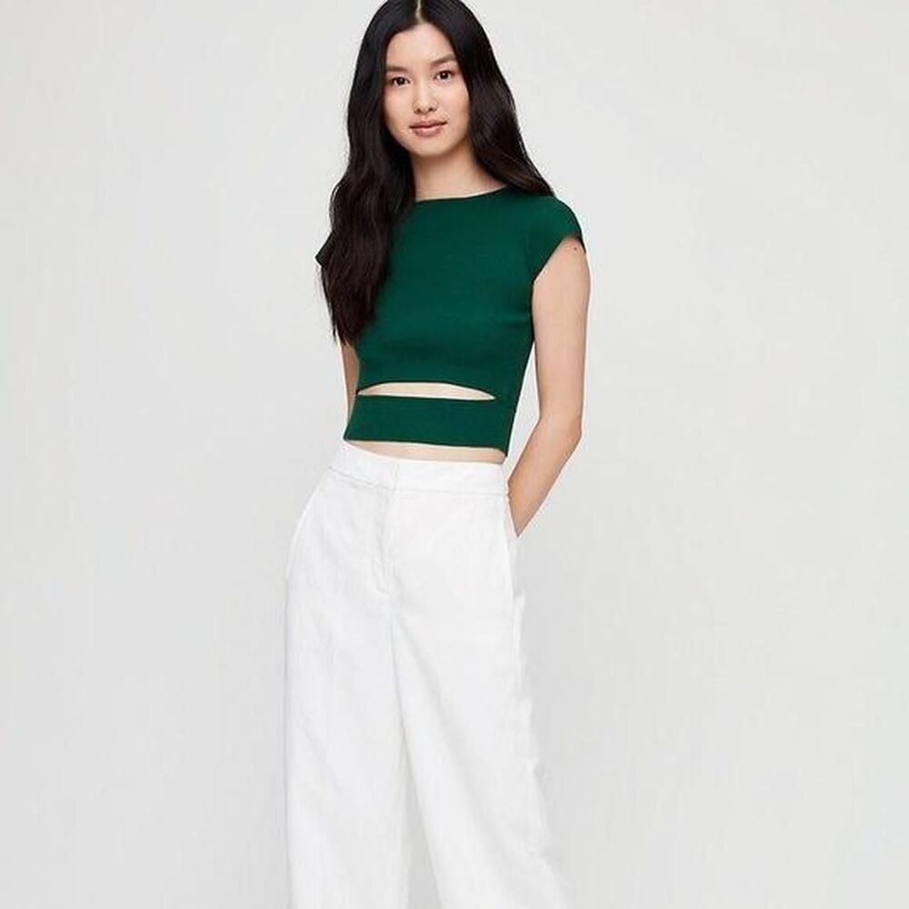 Aritzia Women's White and Green Crop-top